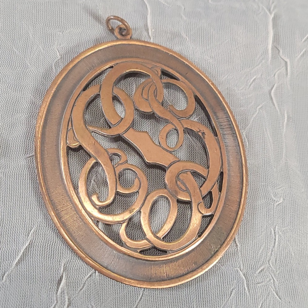 Copper Oval Pendant Brown Scrollwork Openwork Textured Filigree Art Jewlery
